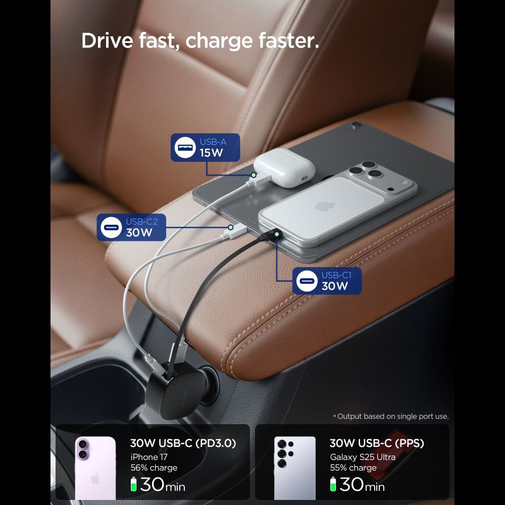 Spigen Spigen 60W USB-C / USB-A Billaddare Essentail Svart