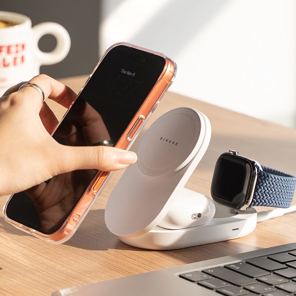 Ringke Ringke 25W 3in1 Trådlös Magnetisk MagSafe Laddare Vit