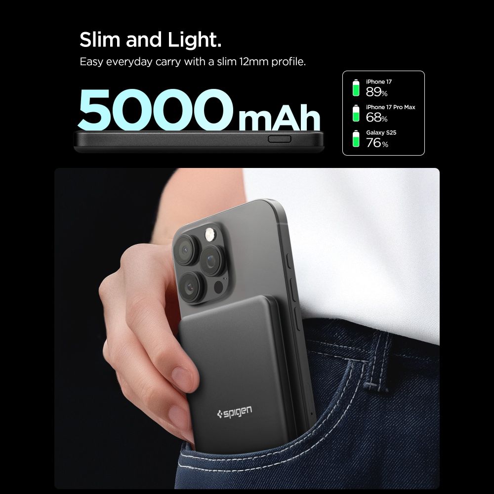 Spigen Spigen 5000 mAh 22.5W Qi2 MagSafe Powerbank Essential Svart