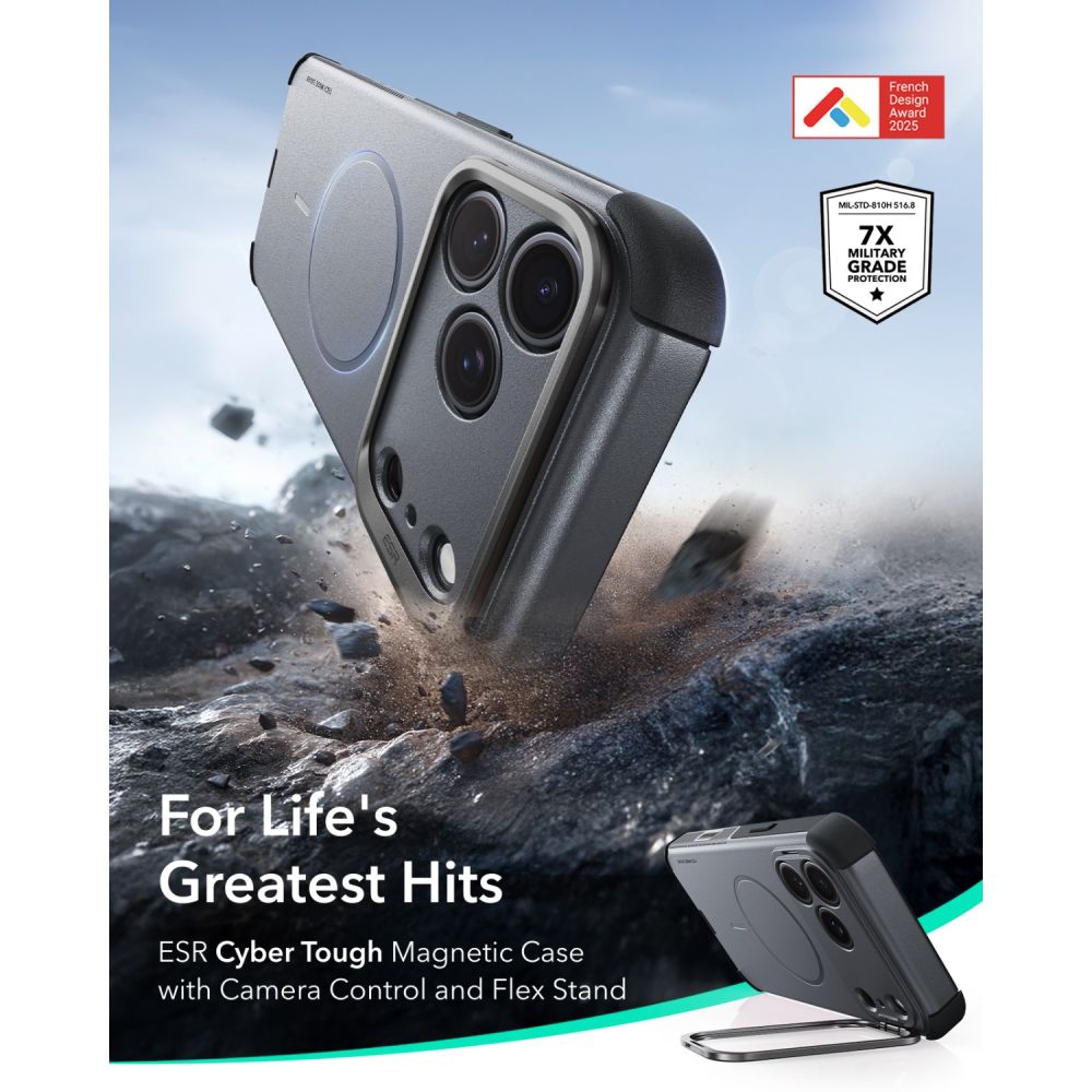 ESR ESR iPhone 18 Pro / 17 Pro Skal MagSafe Cyber Tough Kickstand Grå