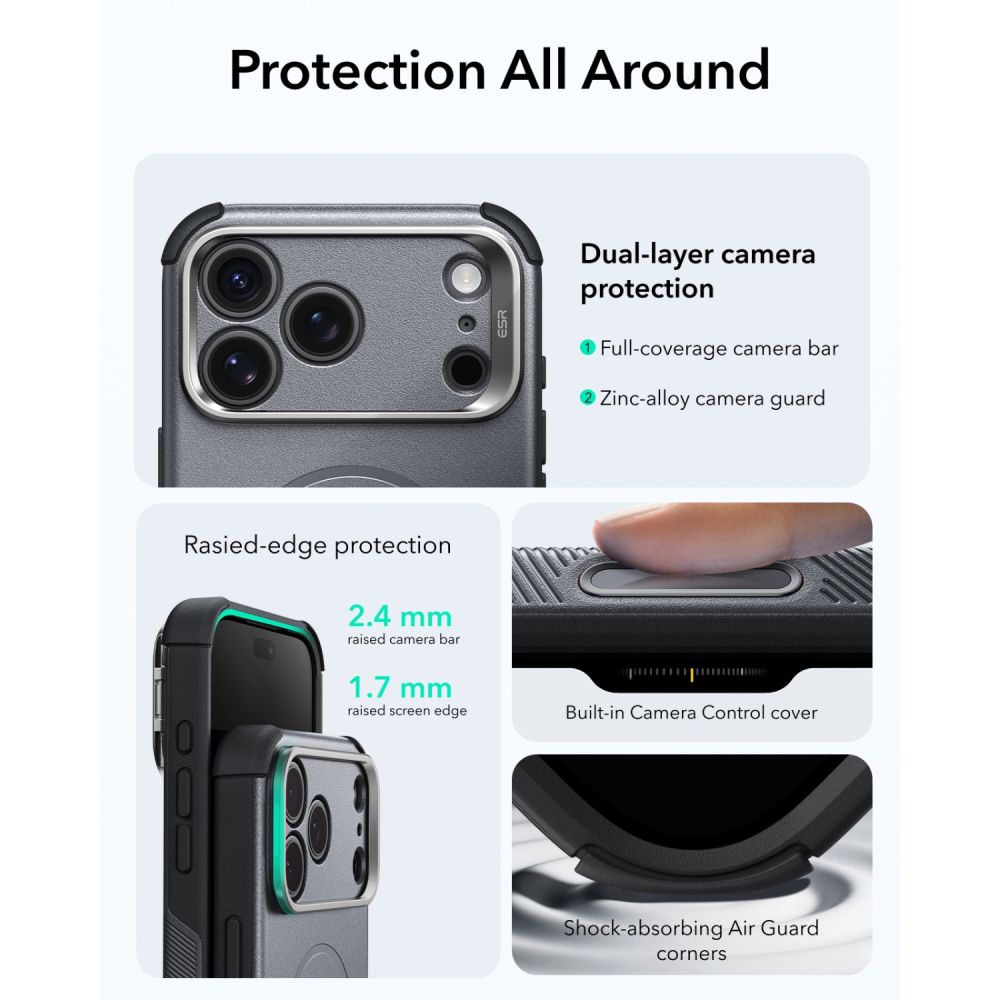 ESR ESR iPhone 18 Pro / 17 Pro Skal MagSafe Cyber Tough Kickstand Grå