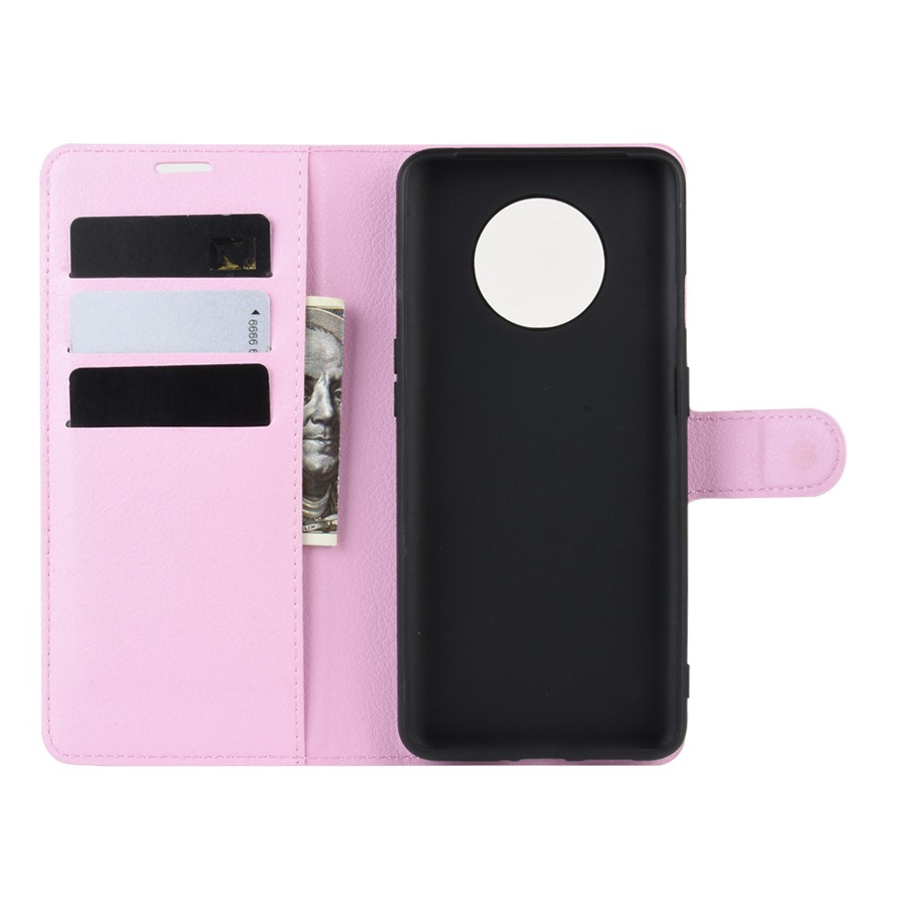  OnePlus 7T - Litchi Plånboksfodral - Ljus Rosa