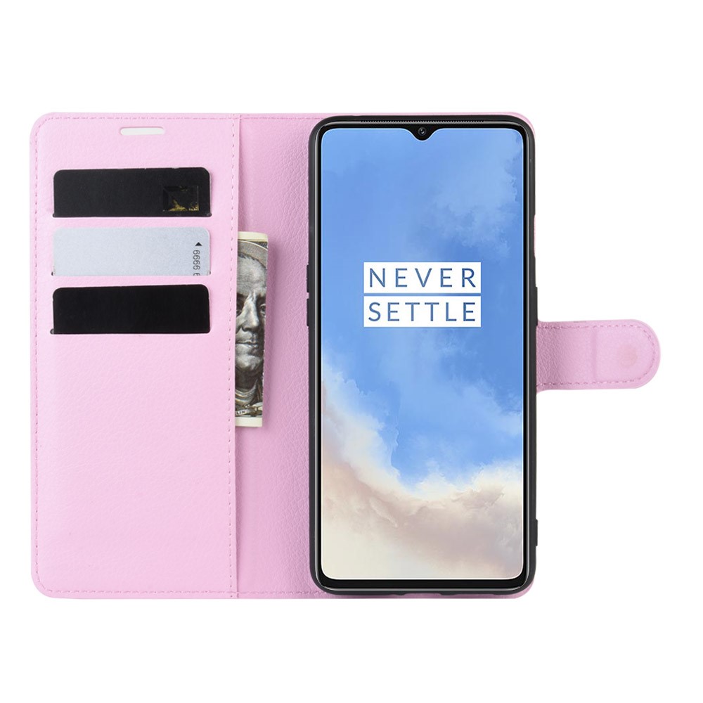  OnePlus 7T - Litchi Plånboksfodral - Ljus Rosa