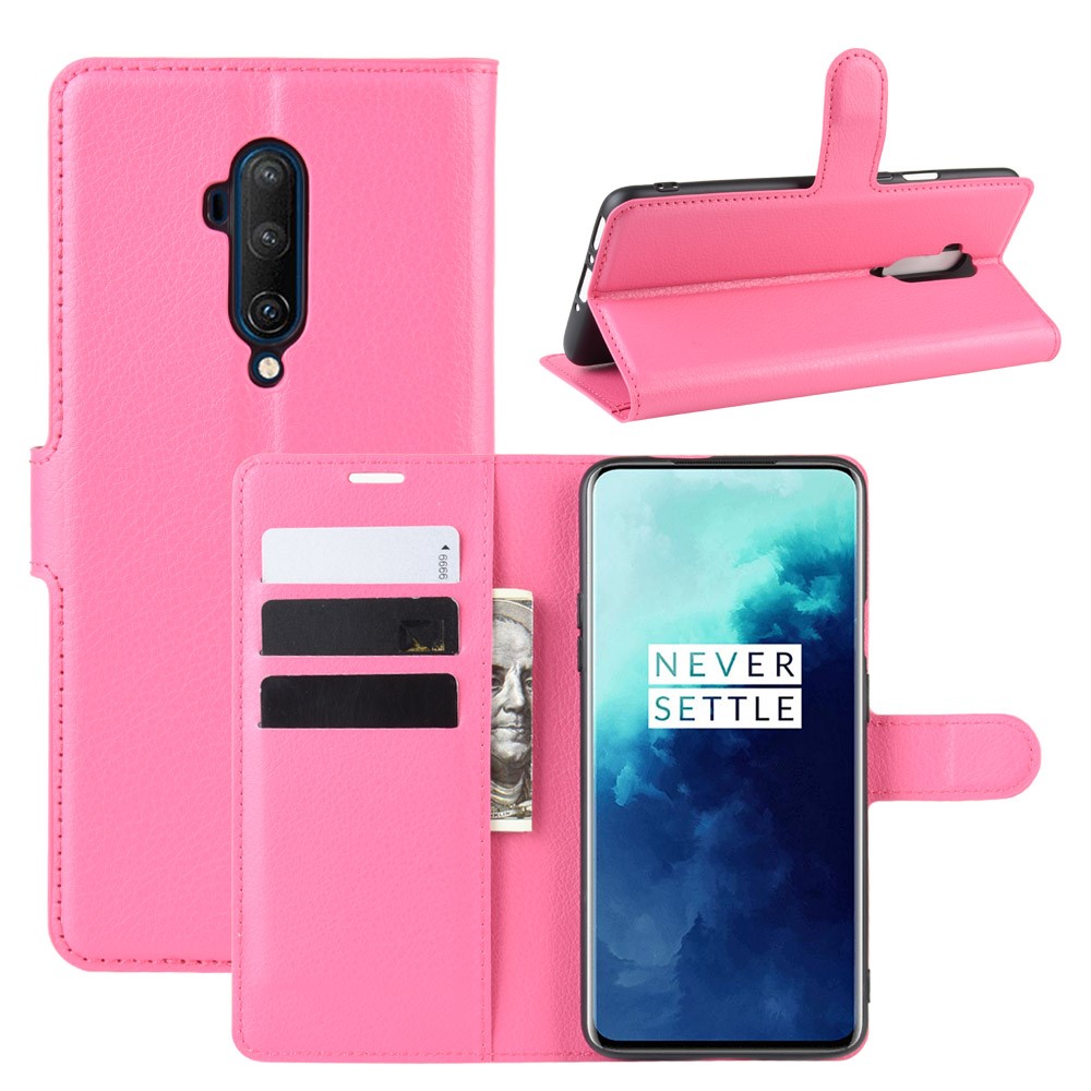  OnePlus 7T Pro - Litchi Plånboksfodral - Rosa