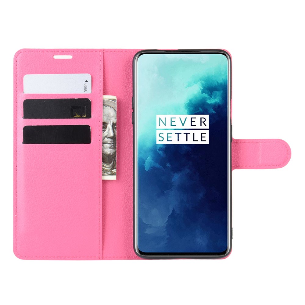  OnePlus 7T Pro - Litchi Plånboksfodral - Rosa