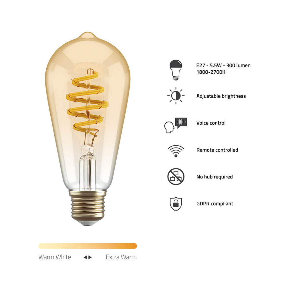 Hombli Hombli Smart Lampa Glödtråd E27 ST64-Bärnsten CCT