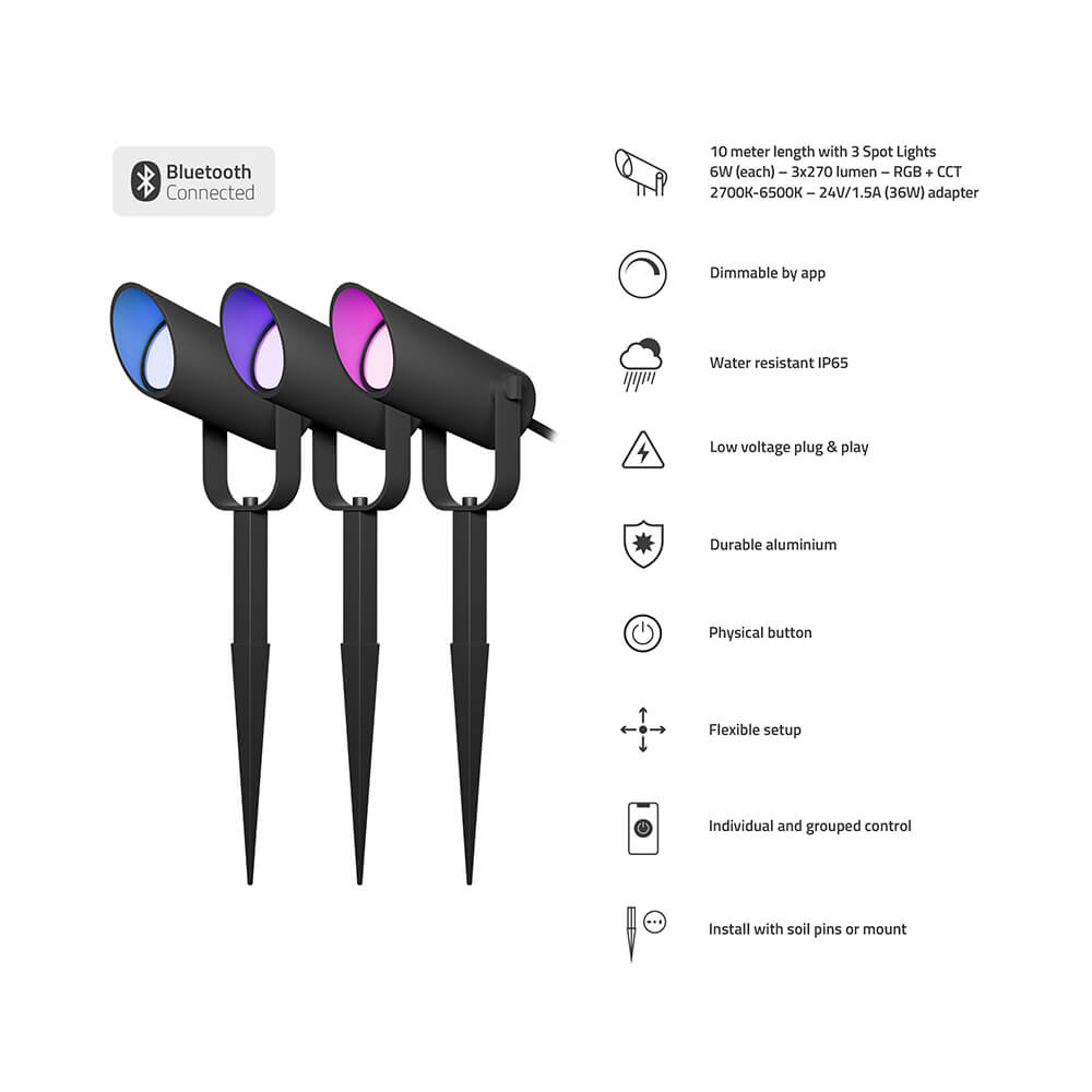 Hombli Hombli Smart Utomhus Spotlight 3-pack RGB CCT Svart