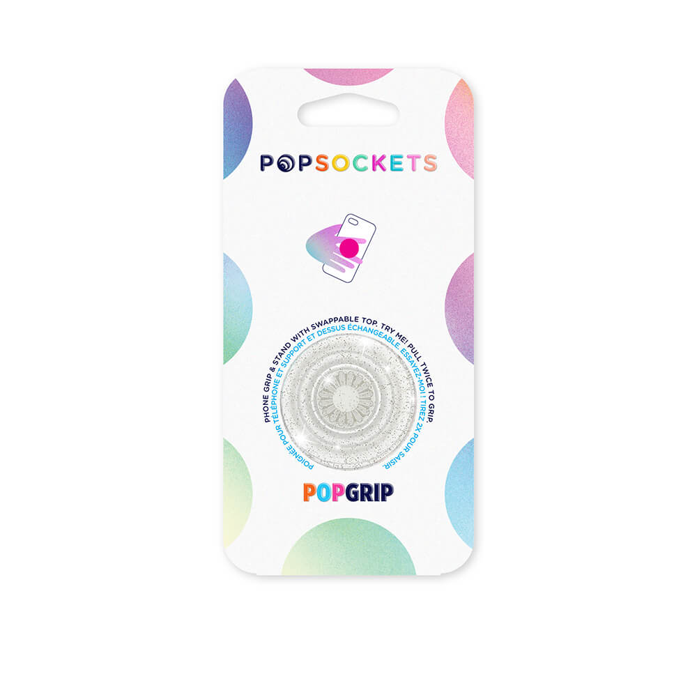 PopSockets PopSockets Avtagbart Grip med Ställfunktion Clear Glitter Silver