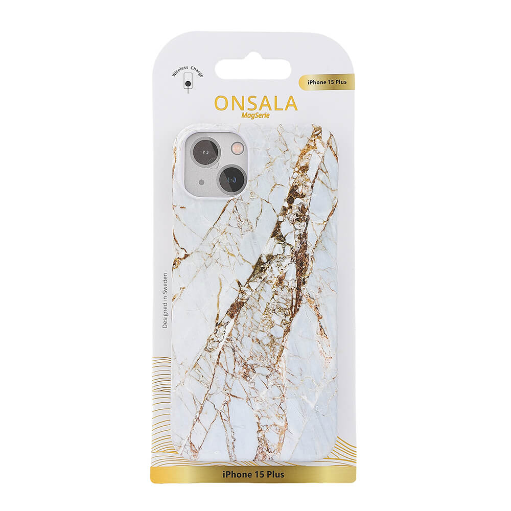 Onsala ONSALA iPhone 15 Plus Mobilskal MagSafe Marmor White Rhino
