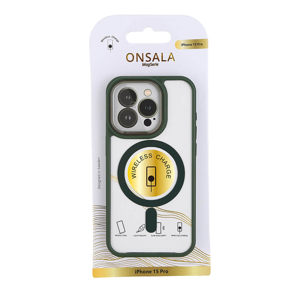 Onsala ONSALA iPhone 15 Pro Skal Bumper MagSafe Grön/Transparent
