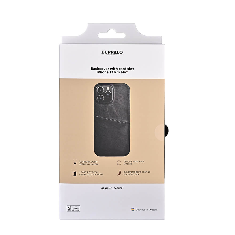 Buffalo Buffalo iPhone 13 Pro Max Mobilskal Kortfack Äkta Läder Svart