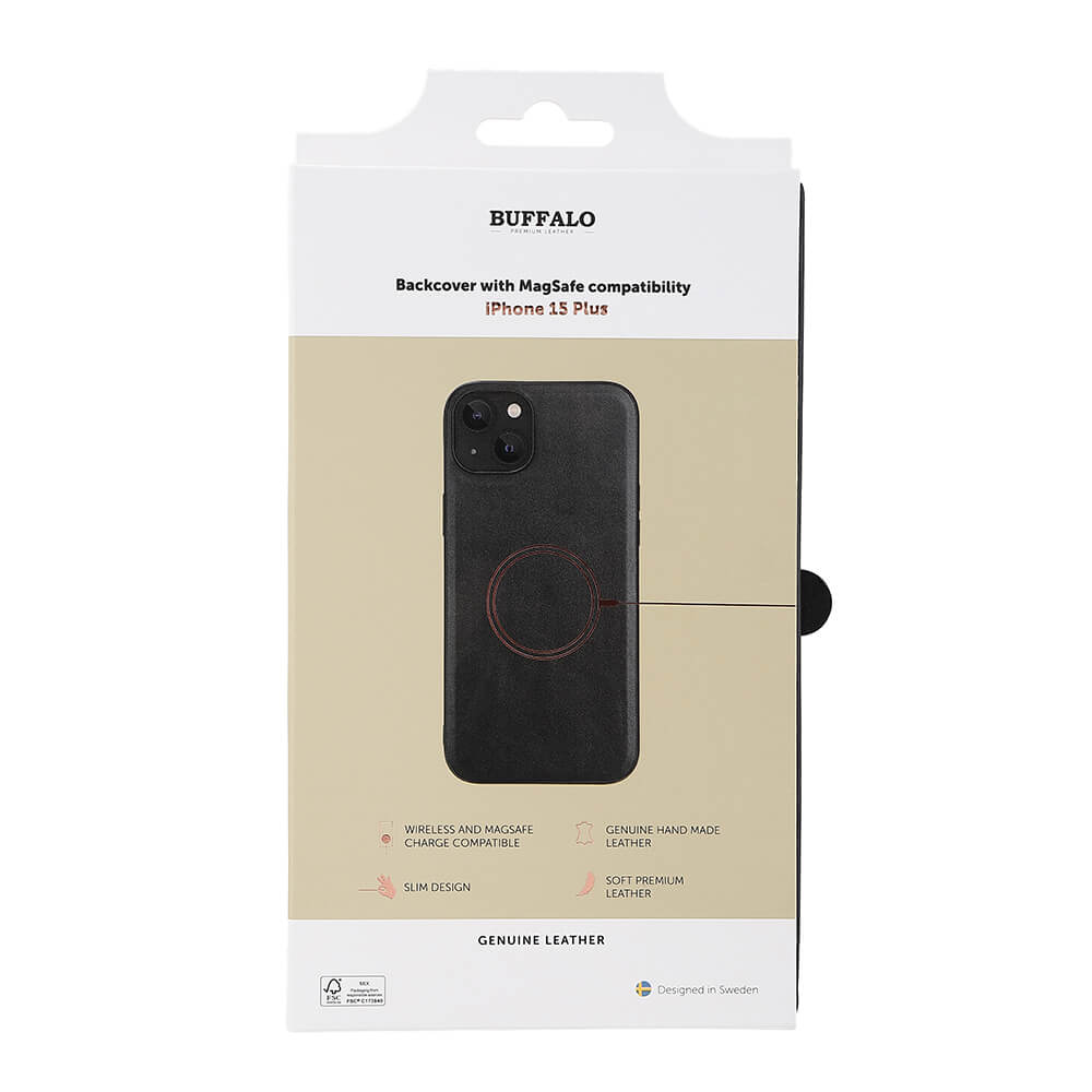 Buffalo Buffalo iPhone 15 Plus Skal MagSafe Äkta Läder Svart
