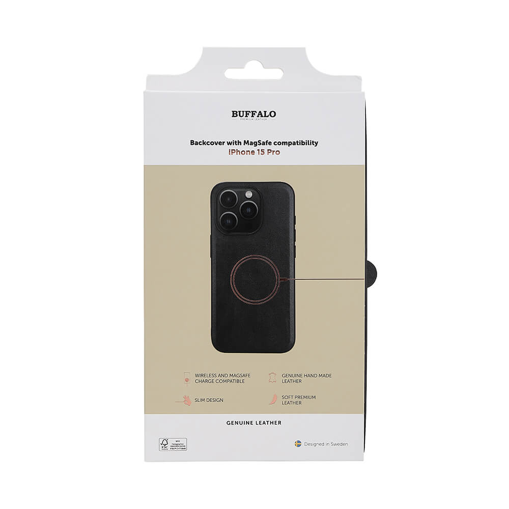 Buffalo Buffalo iPhone 15 Pro Skal MagSafe Äkta Läder Svart