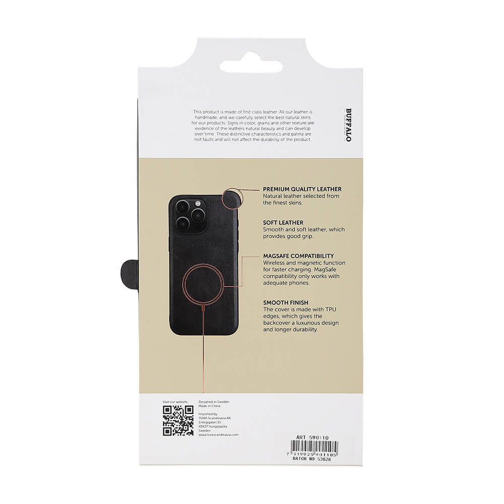 Buffalo Buffalo iPhone 15 Pro Max Skal MagSafe Äkta Läder Svart