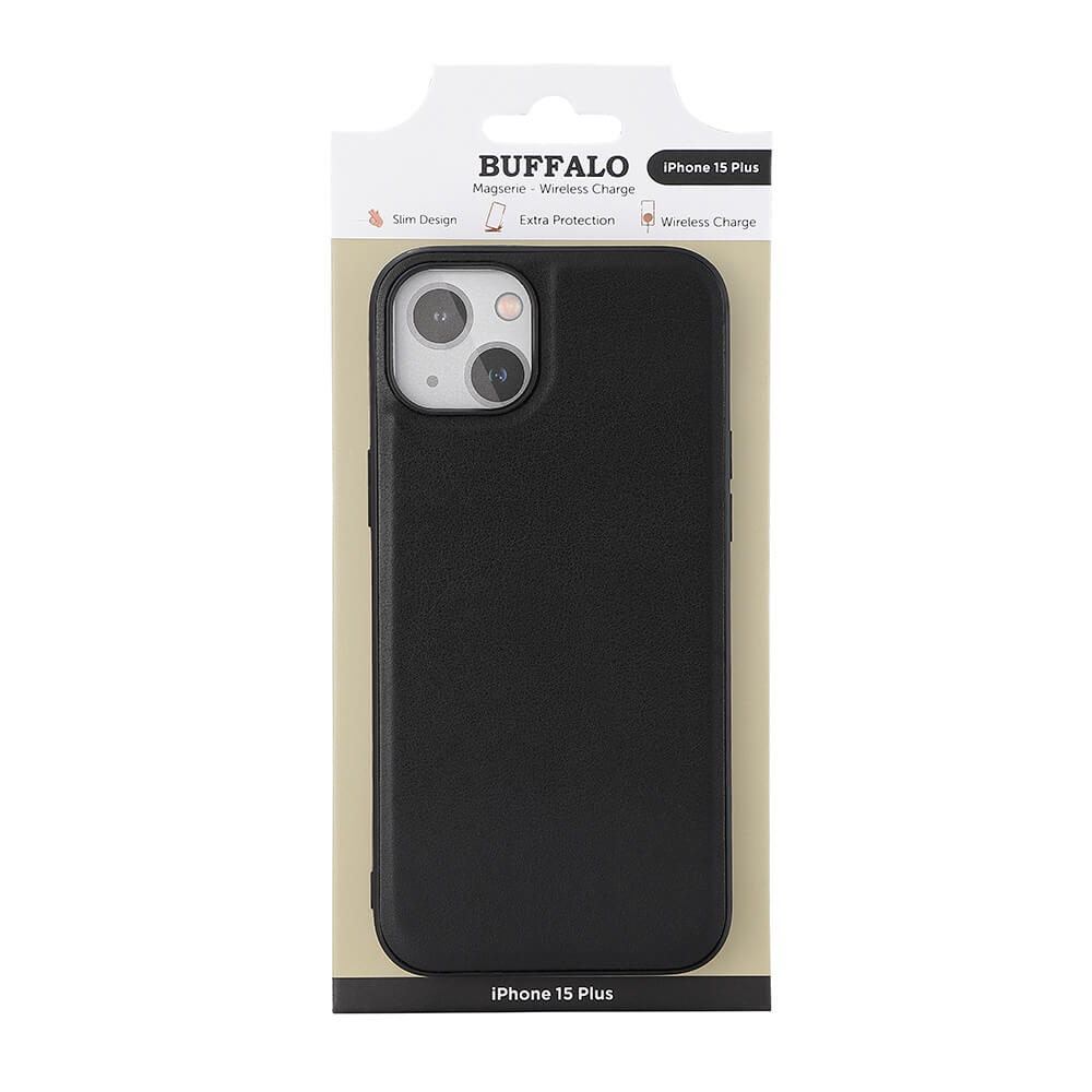 Buffalo Buffalo iPhone 15 Plus Mobilskal MagSafe Läder Svart