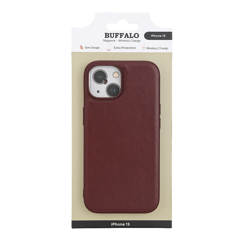 Buffalo Buffalo iPhone 15 Mobilskal MagSafe Läder Brun