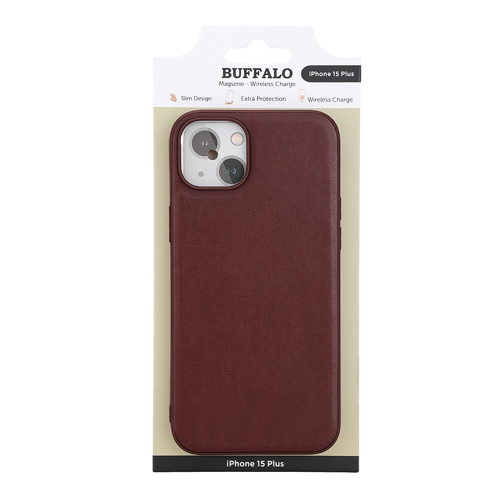 Buffalo Buffalo iPhone 15 Plus Mobilskal MagSafe Läder Brun