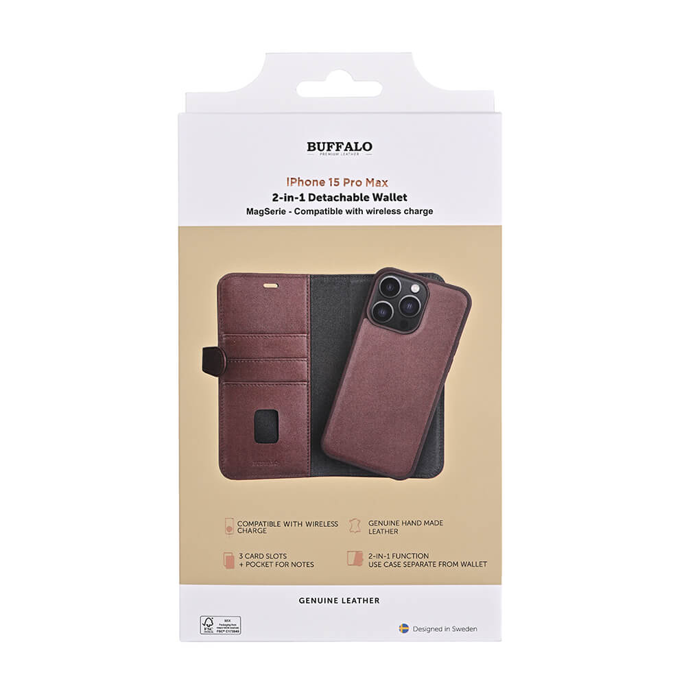 Buffalo Buffalo iPhone 15 Pro Max Fodral 2in1 Äkta Läder Brun