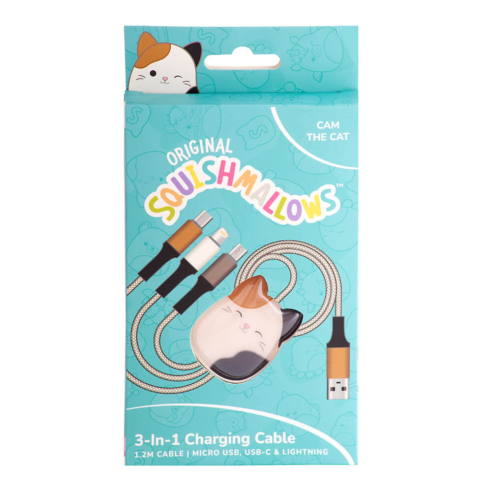 Squishmallows Squishmallows Laddningskabel 1,2m 3in1 USB-C/Micro/Lightning Cam