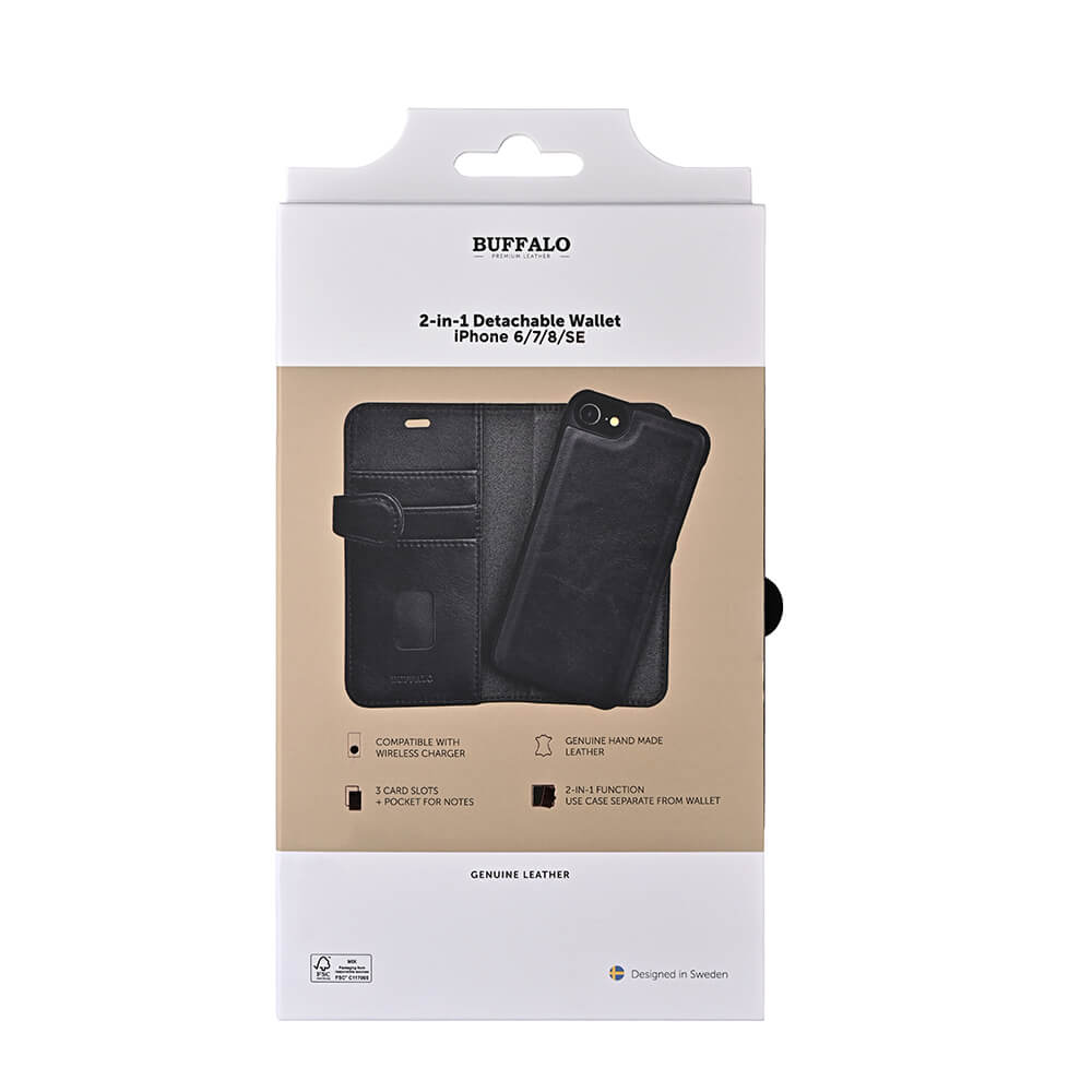 Buffalo Buffalo iPhone 6/7/8/SE Fodral 2in1 Äkta Läder Svart