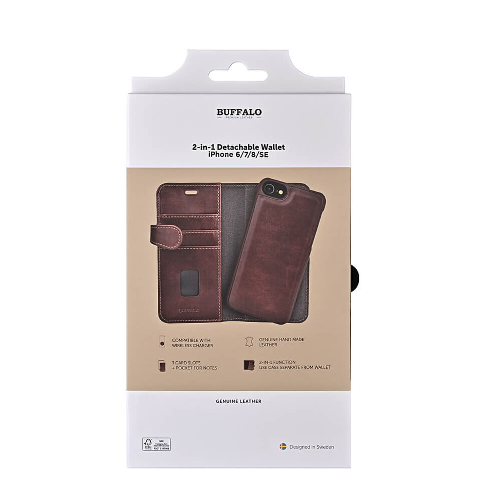 Buffalo Buffalo iPhone 6/7/8/SE Fodral 2in1 Äkta Läder Brun