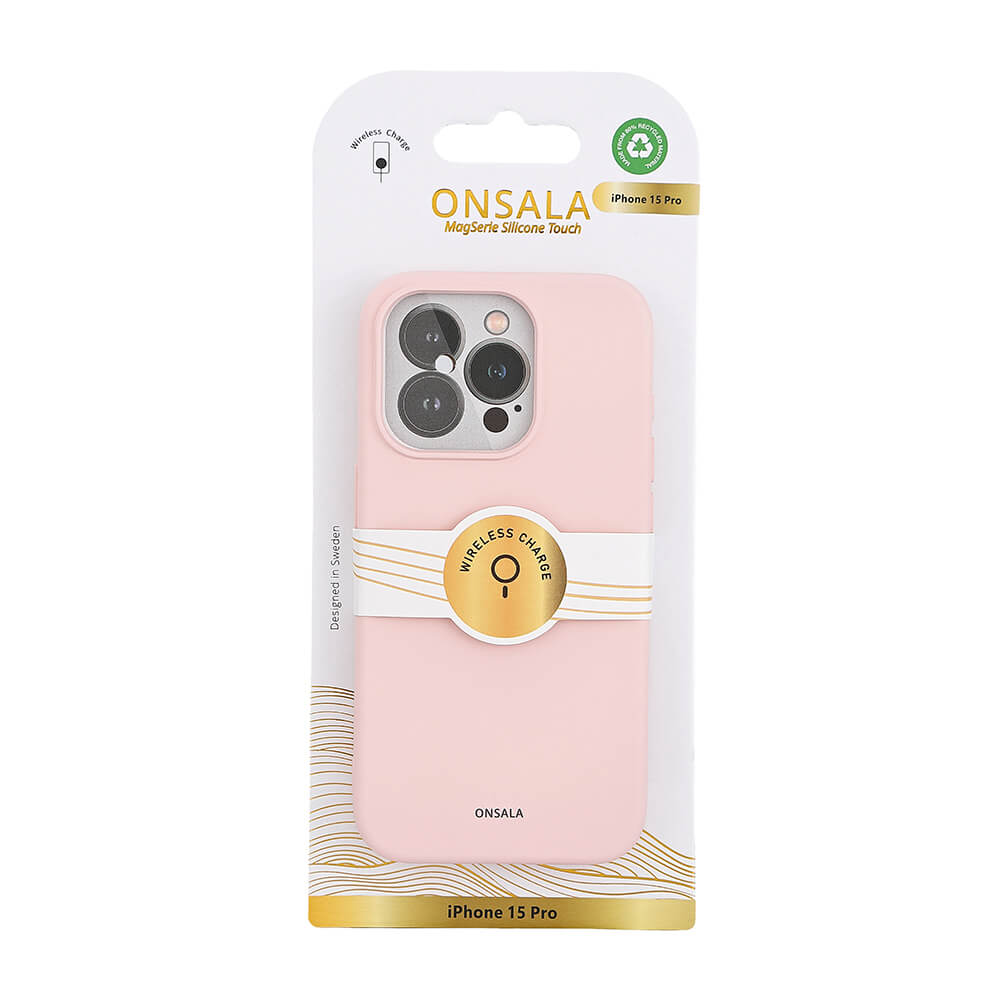 Onsala ONSALA iPhone 15 Pro MagSafe Skal Med Silikonyta Chalk Pink