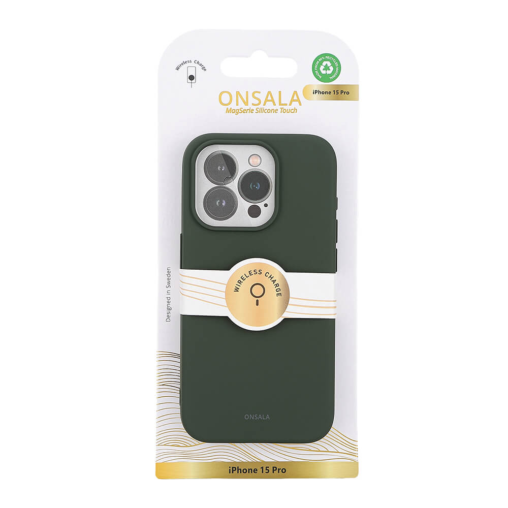 Onsala ONSALA iPhone 15 Pro MagSafe Skal Med Silikonyta Olivgrön