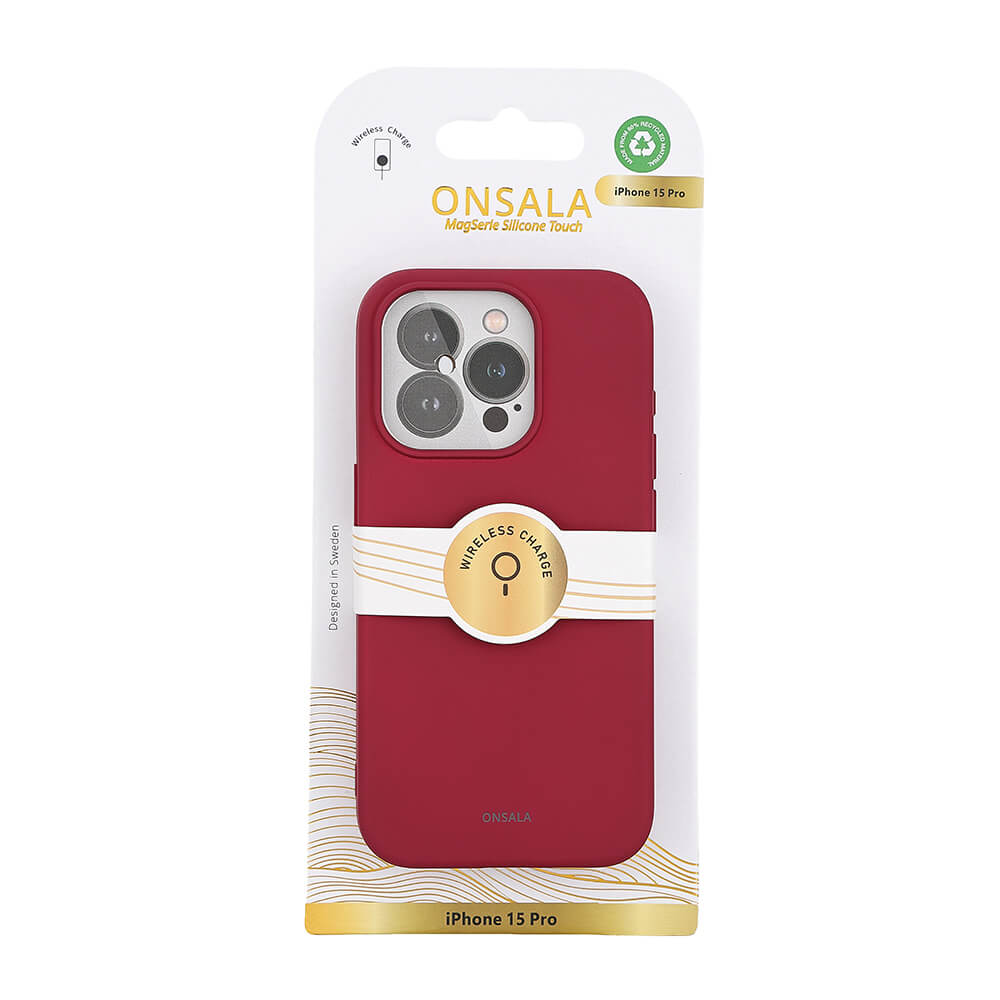 Onsala ONSALA iPhone 15 Pro MagSafe Skal Med Silikonyta Mörk Röd