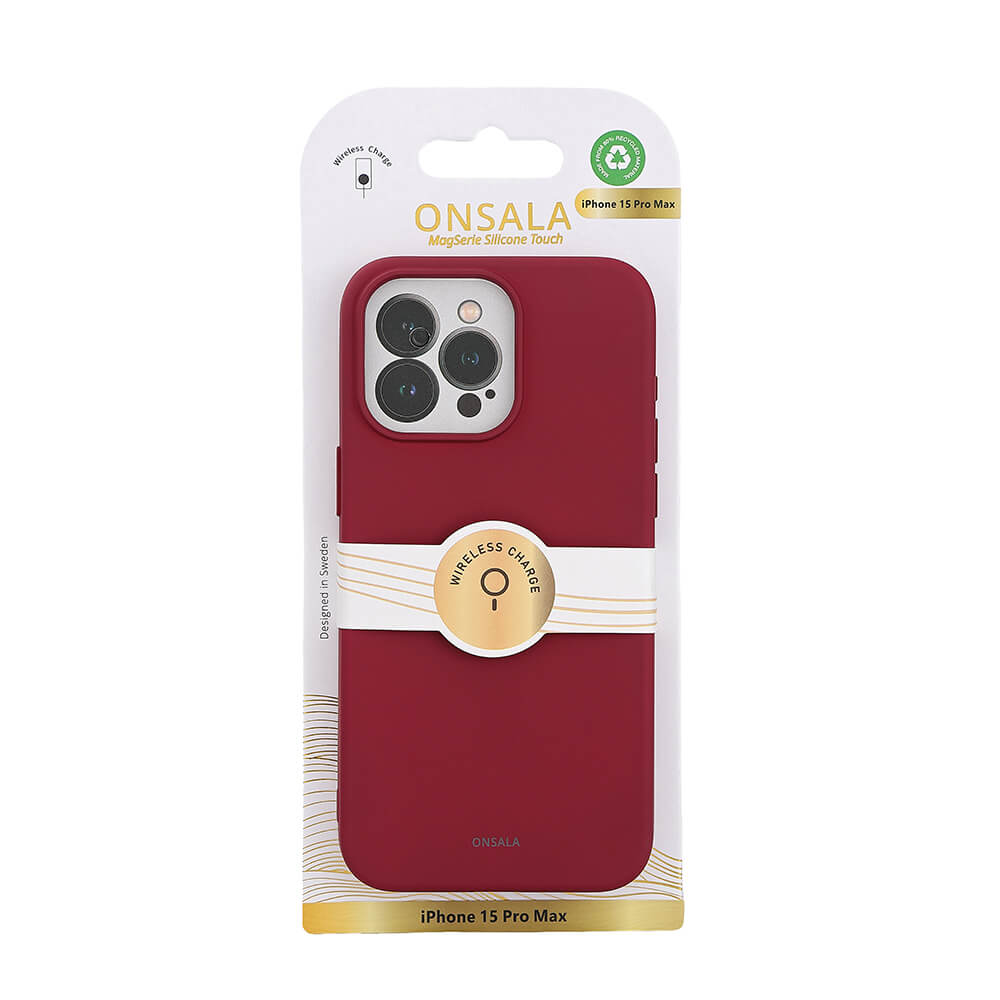 Onsala ONSALA iPhone 15 Pro Max MagSafe Skal Med Silikonyta Mörk Röd
