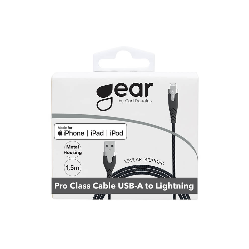 Gear GEAR Laddkabel PRO MFi USB-A - Lightning 1.5m Kevlarkabel Svart