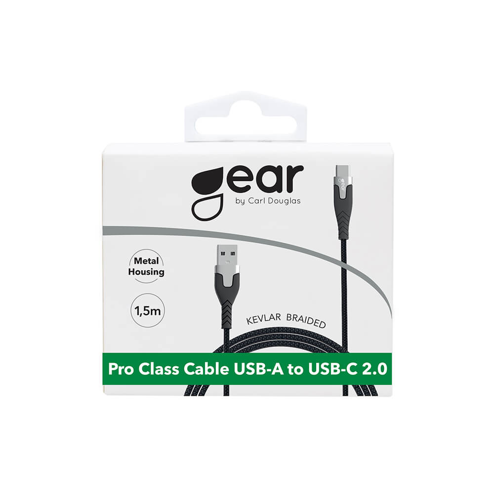 Gear GEAR Laddkabel PRO USB-A - USB-C 1.5m Kevlarkabel Svart