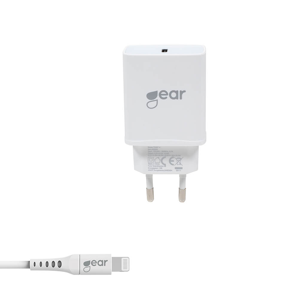 Gear GEAR 20W PD MFi Väggladdare Inkl. USB-C - Lightning Kabel Vit