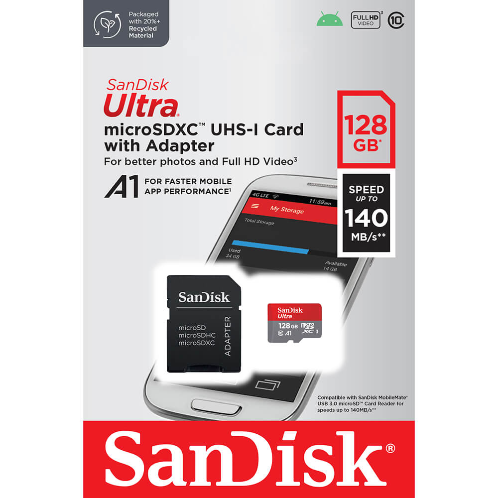 SanDisk SanDisk MicroSDXC Mobil Ultra 128GB 140MB/s Inkl. Adapter