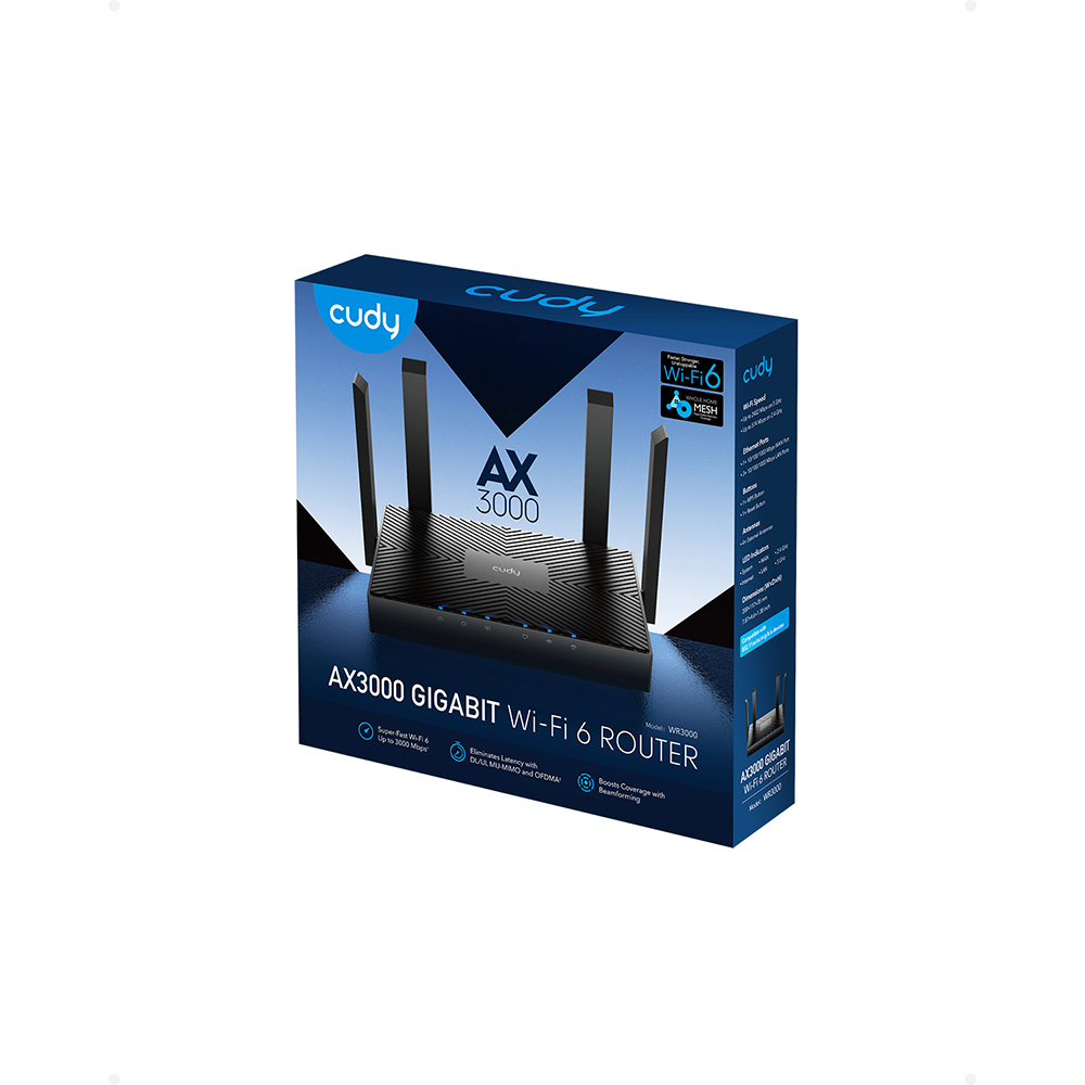 Cudy Cudy Wi-Fi Router WR3000 AX3000 Gigabit Wi-Fi 6 Mesh Svart