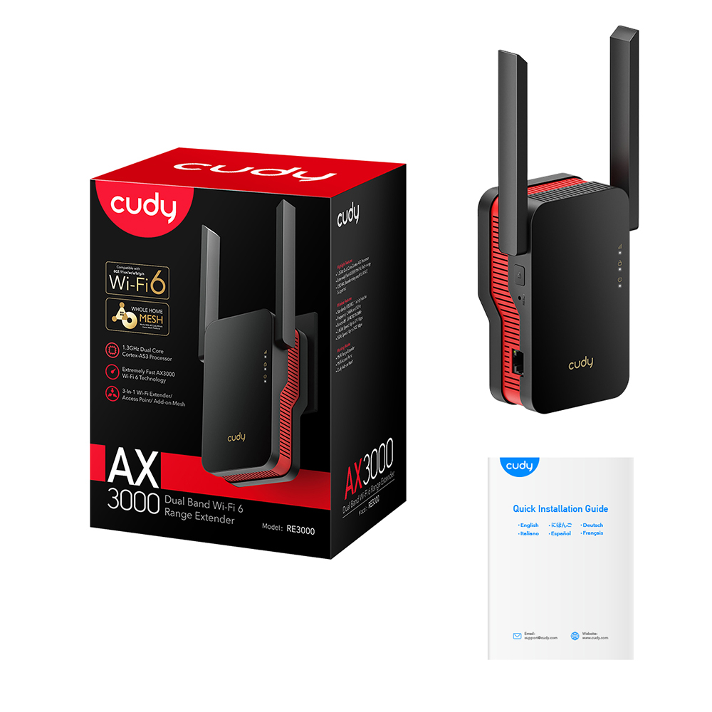 Cudy Cudy Wi-Fi Extender RE3000 AX3000 Mesh Svart/Röd