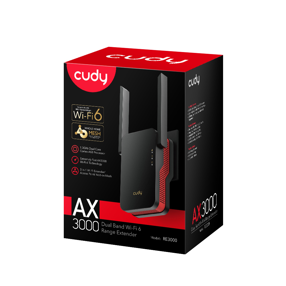 Cudy Cudy Wi-Fi Extender RE3000 AX3000 Mesh Svart/Röd
