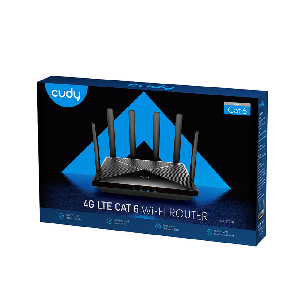 Cudy Cudy 4G Router LT700 Cat6 AC1200 Gigabit Dual-SIM Svart