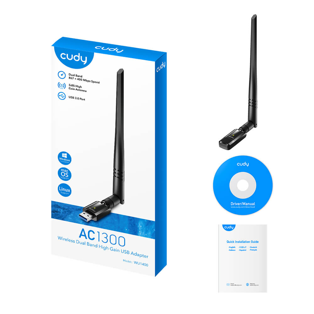 Cudy Cudy Adapter USB WU1400 AC1300 High Gain Svart