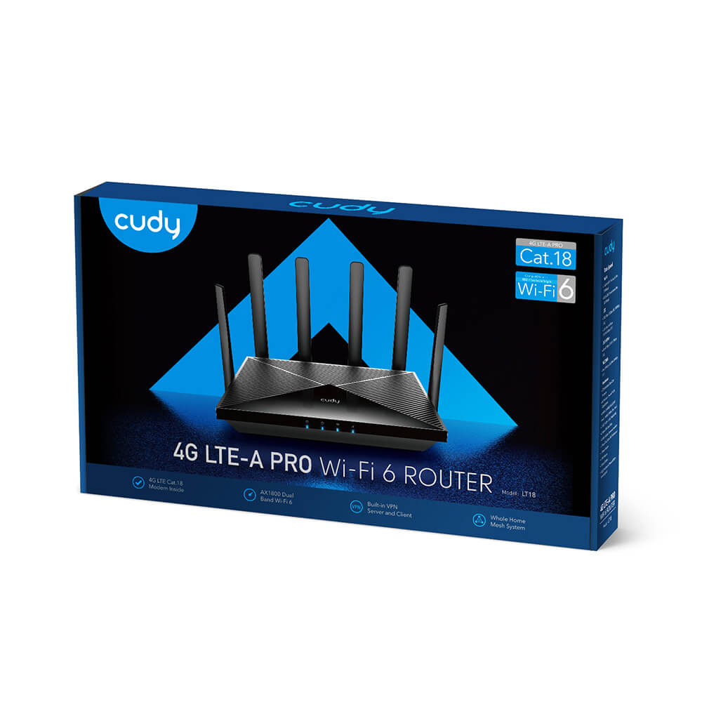 Cudy Cudy 4G Router LT18 Cat 18 AX1800 Gigabit Dual-SIM Svart